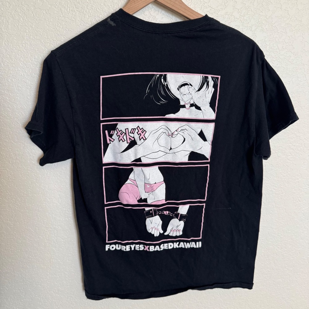 Streetwear Anime Hentai Graphic Foureyes x BasedKawaii Tee Size Medium Black